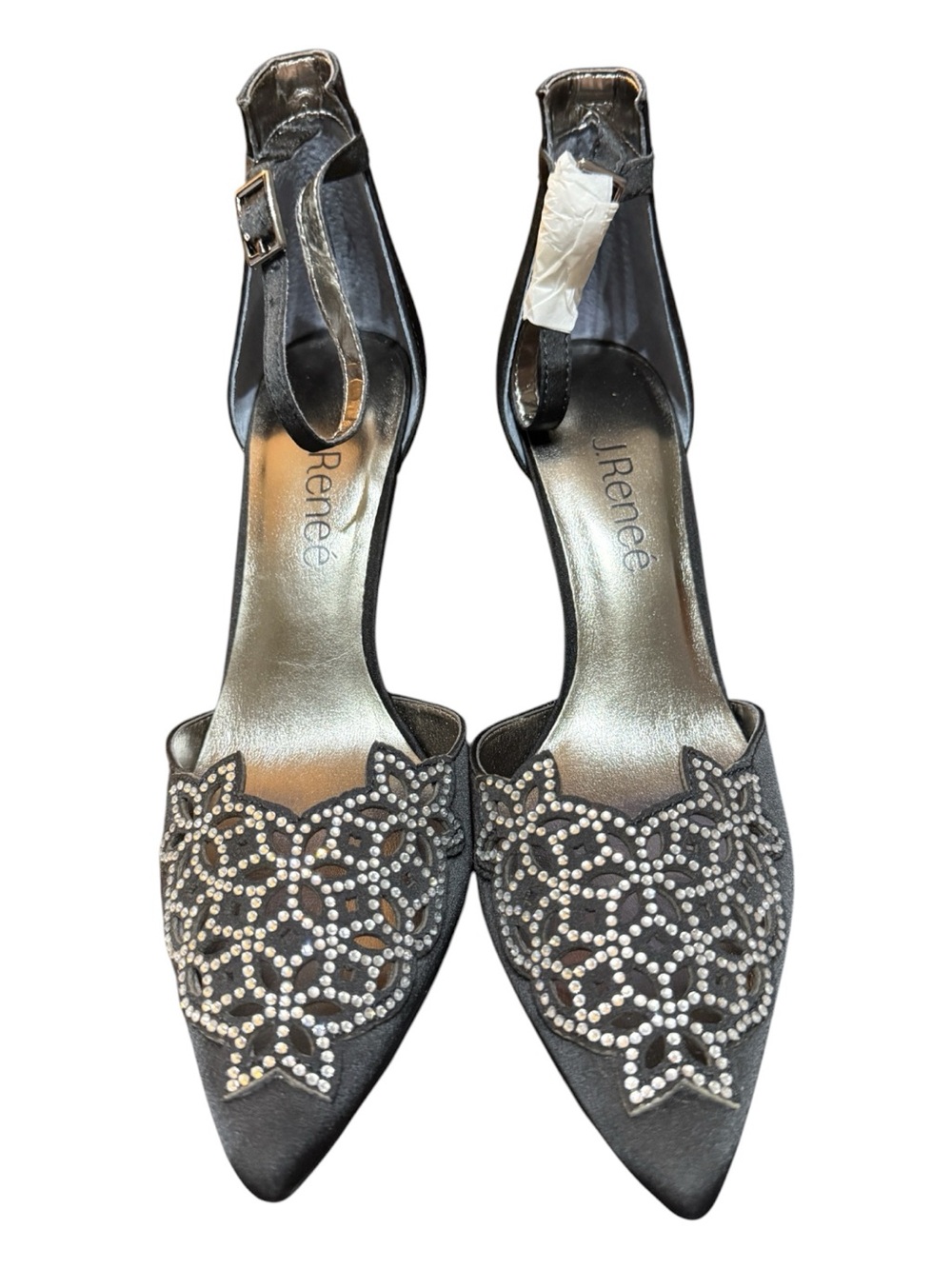 J. Reneé Bicarr Black Satin Rhinestone Pointed Toe Heels Size 6M NIB
